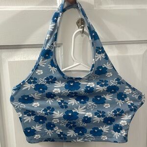 shein halter blue hibiscus top